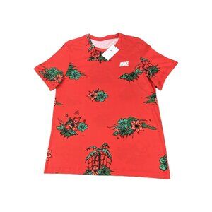 Nike Fran Aop T Shirt Mens XL Red 100% Cotton Floral Print Embroidered Sporting